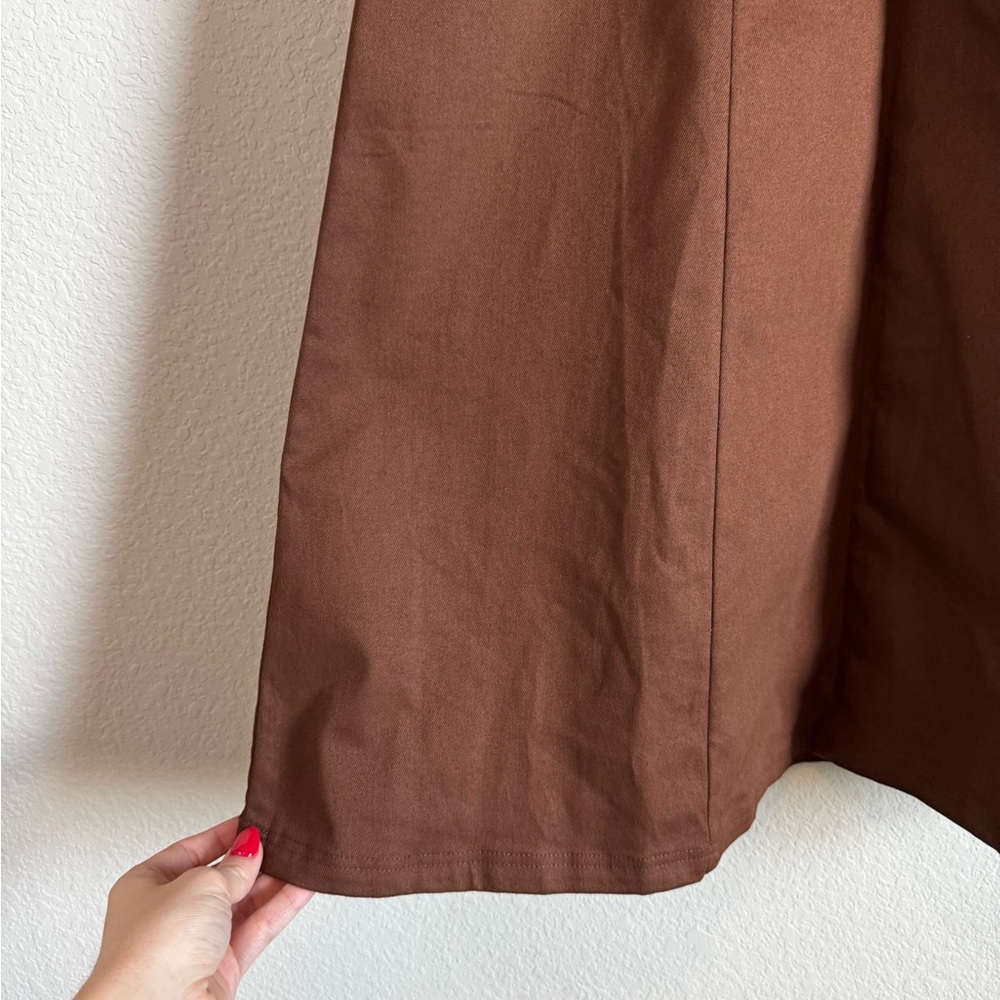 Tuckernuck Hyacinth House Chocolate Brown Puff Sleeve Denim Zip Midi Dress M - Picture 4 of 10